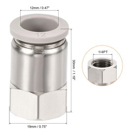 sourcing map Push to Connect Fittings 1/4PT Female Thread Fit 12mm Tube OD Nickel-plated Copper Straight Union Fitting, Pack of 2
