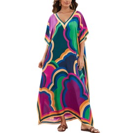 Moss Rose Beach Kaftan Dresses for Women V Neck Swimsuit Moo Moos Caftan Plus Size Maxi Dress