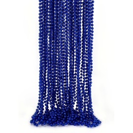 Mardi Gras Beads, 24Pcs Bead Necklace Dark Blue 33" Metallic Beaded Costume Necklaces Women Men Stuff, Festival Parades, Weddings, Birthday Celebrations