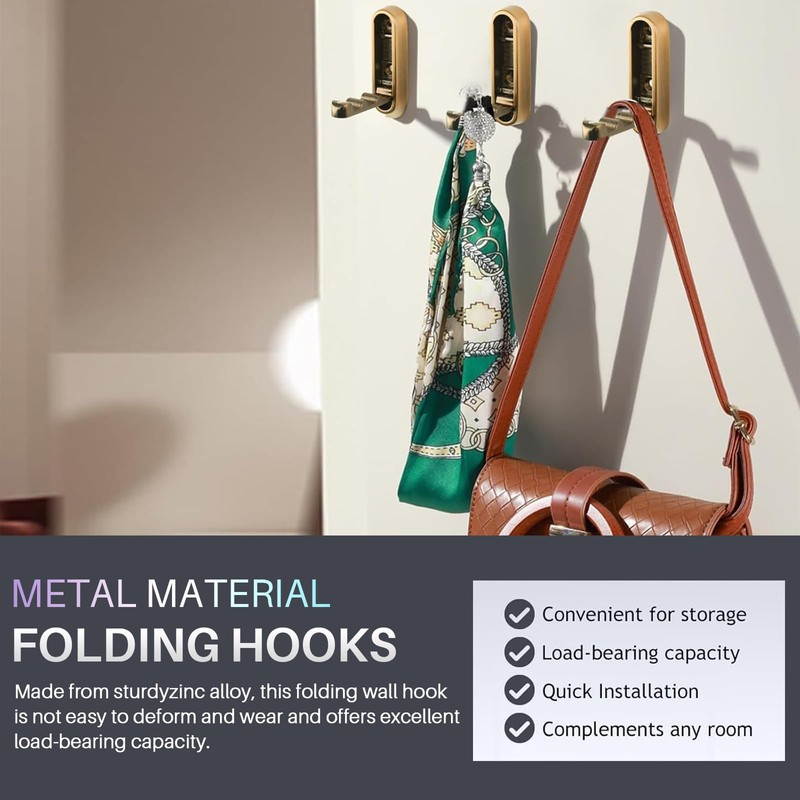 BCYSNR Pack of 4 Foldable Coat Hooks, 90° Foldable Wall