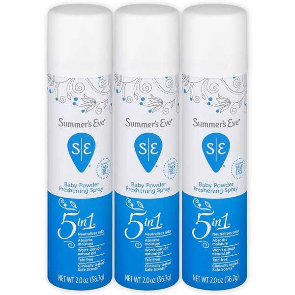 Summer's Eve Freshening Spray | Baby Powder | 2 oz Size | Pack of 3 | pH Balanced, Dermatologist & Gynecologist Tested