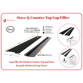 HeyMomz - Silicone Stove Counter Gap Cover Easy Clean Heat Resistant Wide Kitchen Stove Gap Filler Seals Spills b/w Counters - Oven Stovetops - Washer Dryer (2 pack- 25" Black)