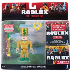 Roblox Action Collection - Mr. Bling Bling + Two Mystery Figure Bundle [Includes 3 Exclusive Virtual Items]