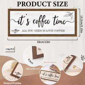 Coffee Sign - Bar Sign, 33x13.2CM Hanging "It's Coffee Time" Signs with Coffee Bean Design, Hanging Bar Signs with Beans, Art Decoration for Home Station Shop Accessories,Gift for Everyone Who Loves