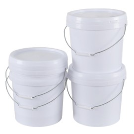 Rinboat 4 Gallon Plastic Food Storage Bucket with Metal Handle, Food Grade Round Pail with Lid, White, 4 Packs