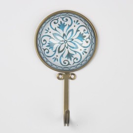 Fyne-Finds 15cm Glass Dome 3D Teal Blue Brass Hanging Hanger Hook Scarf Hat Key Coat Wall Organizer