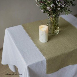 Linen & Cotton Rectangle Long Table Runner Aurum - 74% Linen, 26% Cotton, Beige Gold (47 x 300 cm) Wide Table Linen Cloth/Decoration for Home Kitchen Dining Table Wedding Birthday Party Feast Events