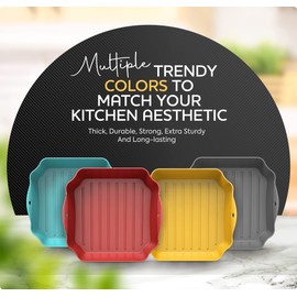 Silicone Air Fryer Liners Set OF 4, Air Fryer Silicone Liners for 5-8QT Air Fryer Tray Baking Oven, Large 8.5” Reusable Square Air Fryer Liners with Handles & Holes, Air Fryer Accessories.