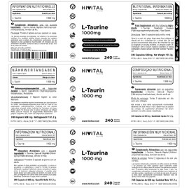 L-Taurin 1000 mg. 240 vegane Kapseln für 4 Monate. Taurin-Aminosäure zur Verbesserung des Gedächtnisses und der Konzentration, zur Bekämpfung von Stress und zur Steigerung von Kraft und Ausdauer.