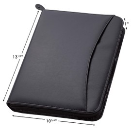 Travigo 3-Ring Zipper Business Leather Portfolio Folder| 1.25" 3-Ring Binder Professional Business Folder Resume Document Organizer|Exterior Pocket | Guesseted File Pocket| 8-1-2" Writing Pad (Black)