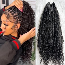 Crochet Human Hair Boho Box Braids with Human Hair Curls Braiding Hair Boho Box Braids for Black Women Boho Box Braids with Human Hair Curls Natural Color 24 Inch 80 Strands