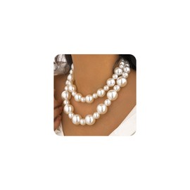 Retro Layered Large Pearl Choker Necklace Exaggerated Big Pearl Necklaces for Women Chunky Pearl Statement Bride Wedding Jewelry Gifts (D)