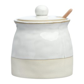 Creative Co-Op White Stoneware Sugar Pot with Lid
