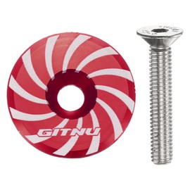 sourcing map Headset Top Cap 1-1/4 Aluminum Alloy Cycling Stem Top Cap Cover with Bolt for MTB Road Mountain Bike, Red