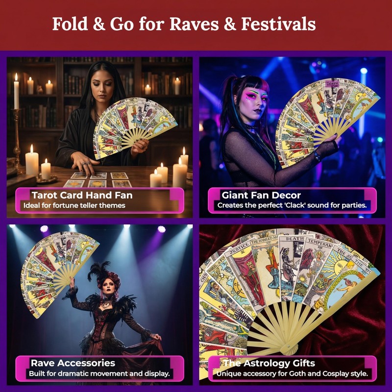 JZLiner Tarot Card Hand Fan Foldable Rave Essentials Giant Fan