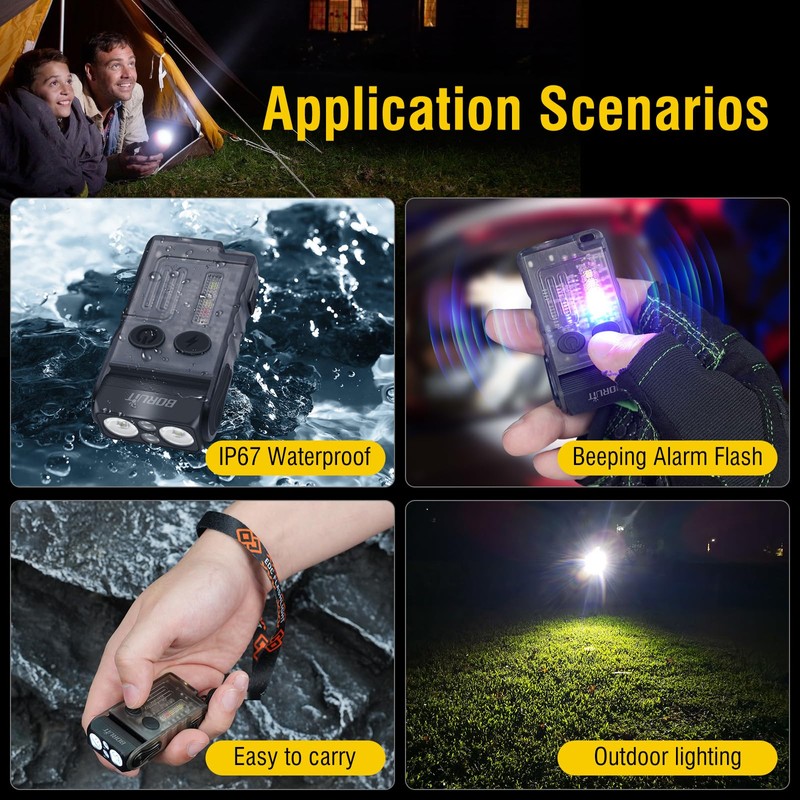BORUIT V20 Small Powerful Pocket Flashlight,180°Head Swivels with Cob Side