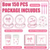 150pcs Pink Bow Party Supplies Bow Birthday Plates Napkins Paper