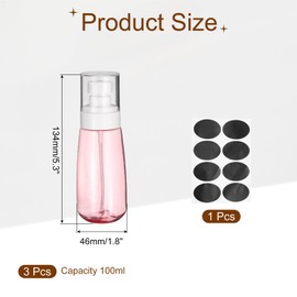 uxcell 3Pcs Small Spray Bottles, 100ml/3.4 oz Travel Size Spray Bottle Fine Mist Empty Refillable Travel Containers with Labels for Perfume Cosmetic Essential Oil (Pink/Clear)