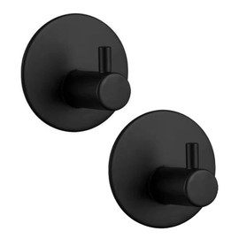 YAFIYGI 2Pack Suction Hooks for Shower Wall Black Suction Cup Set of 2 Bathroom Towel Hooks 304 Stainless Steel Removable Suction Towel Rack and Kitchen Organizer for Towel Hook, Bathrobe and Loofah