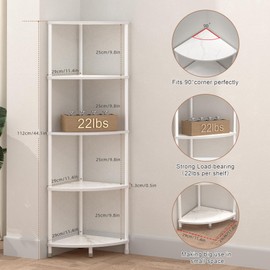 Greatseas 5 Tier Corner Shelf Stand, 44.1" Kitchen Shelf Organizer with Metal Frame, Small Corner Shelf for Bathroom Organization & Storage, Marble White Corner Shelf for Kitchen Decor Accessories