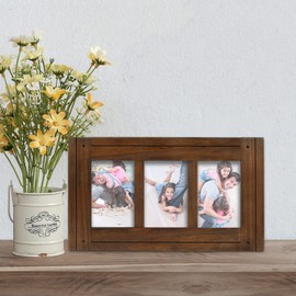 Prinz Homestead Dark Walnut 3-Opening Collage Picture Frame 4x6 Photos - Distressed Wood Two-Way Easel Wall Tabletop Display