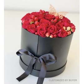 UNIKPACKAGING Premium Quality Round Flower Box, Gift Boxes for Luxury Flower and Gift Arrangements, with Lids, Size 7.8 dia. x 7 inch (Black)