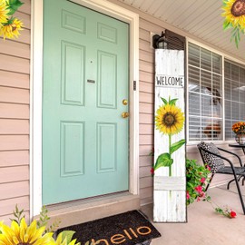 Chitidr Summer Sunflower Porch Sign Sunflower Wooden Welcome Sign for Front Porch Standing Vertical Rustic Decor with White Background for Farmhouse Door Decoration, 47" H