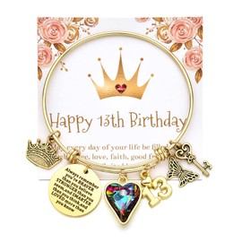 Miss Pink 13 Year Old Bracelet Gift Ideas Birthday Christmas Milestone Jewelry Presents 14k Gold Tone 13+ 13th Birthday Charm Bracelets Things Stuff for Daughter Granddaughter