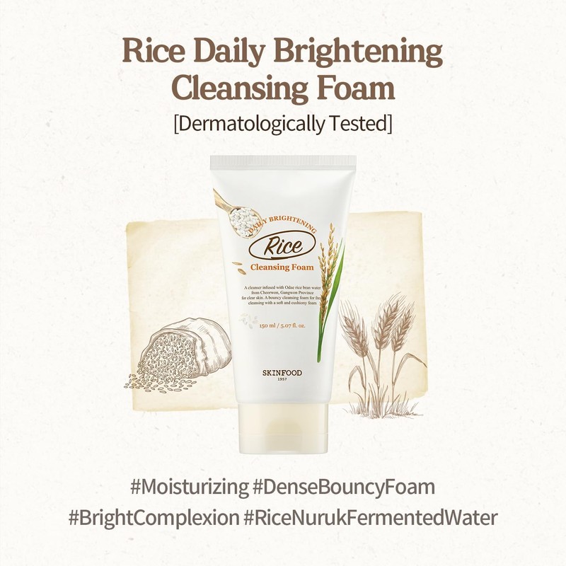 SKIN FOOD Rice Daily Brightening Cleansing Foam 5.07 fl. oz.