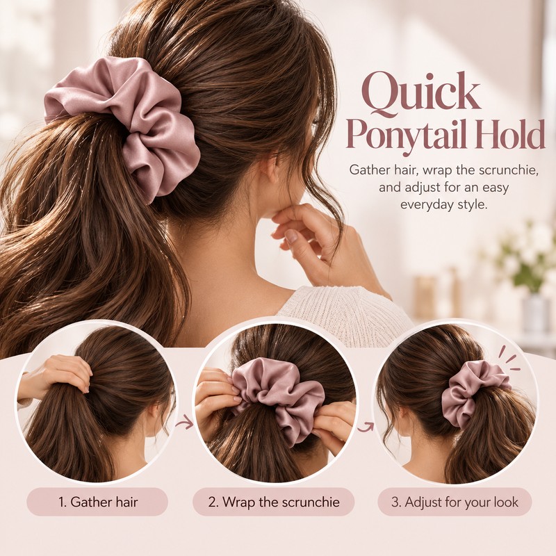 Satin Scrunchie for Ponytails – Soft Elastic Hair Band for