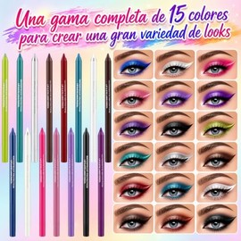 Delineador de Ojos de Colores 15PCS, Lapiz Delineador para Ojos | Acabado Mate, Resistente al Agua de Larga Duración, para Fiestas, Actuaciones en Dir