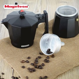 MAGEFESA ® Colombia Noir Stovetop Espresso Coffee Maker, 3 cups / 5 oz, make your own home italian coffee with this moka pot cuban coffee, made in extra thick aluminum, safe and easy to use, café