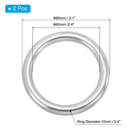 PATIKIL 2 Stück Metallringe 2,4 Zoll 316 Edelstahlringe Marine Grade Mehrzweck-O-Ringe Geschweißte Rundringe für Makramee, DIY Handwerk, Hardware, Gürtel, Hundeleine, 10x60mm