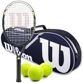 Wilson Hyper Hammer 5.3 Oversized/Extended Tennis Racquet (4 1/4" Grip) Set or Kit Bundled with a Navy/White Advantage 2-Pack Tennis Racket Bag and a Can of Tennis Balls