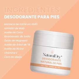 NaturalDry Pack de 3 desodorantes en formato crema para PIES - Viene en un tarro - Fabricado 100% Natural - Ideal para hidratar y evitqr mal olor con aroma a Aceite esencial de Tea Trea