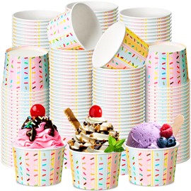 Bokon 100 Pcs Paper Ice Cream Cups 9 oz Disposable Dessert Donut Bowls Snack Cups Soup Cups for Birthday Baby Shower Multicolor Rainbow Party Decorations Ice Cream Party Supplies