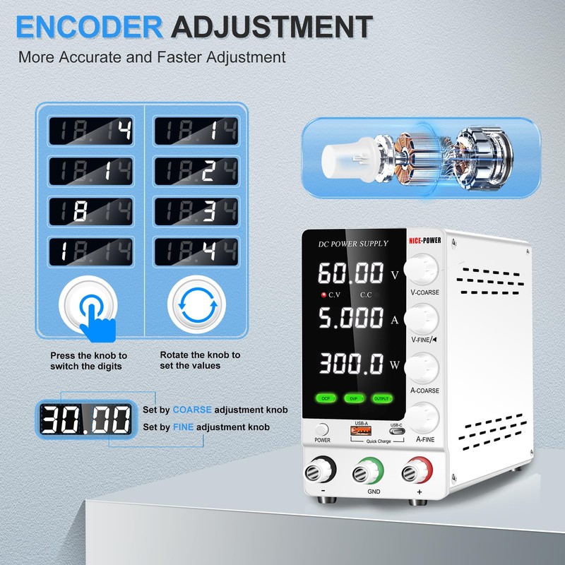 NICE-POWER DC Power Supply Variable 60V 5A, Adjustable Regulated DC