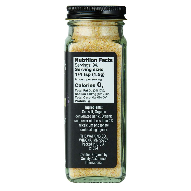 Watkins Gourmet Organic Spice Jar, Garlic Salt, 4.97 Ounce