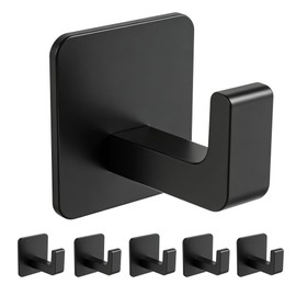 HOMNATURE 6 Pack Black Heavy Duty Adhesive Hooks, 26lb Max Waterproof Stainless Steel Adhesive Wall Hooks for Hanging, No Drill Sticker Hooks for Bathroom Kitchen Towels