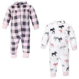 Hudson Baby Unisex Baby Plush Jumpsuits, Pink Moose, 4T