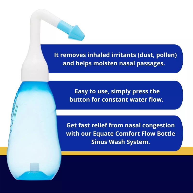 Equate Comfort Flow Bottle & 50 Saline Packets Blue Nasal
