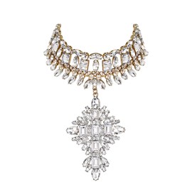 Flyonce Costume Statement Bib Necklace, Sparkly Rhinestone Crystal Vintage Art Deco Chunky Choker Necklace for Women Clear