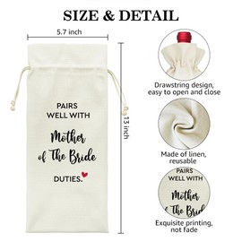 LAGZDFC Pairs Well With Mother Of The Bride Wine Champagne Gifts Bag, Reusable Wine Wrap Bag, Wedding Engagement Gifts for Mother from Groom Daughter, Thank You Gifts For Mother-in-law