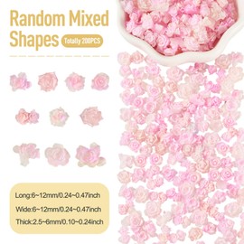 200Pcs Mini Pink Flower Charms for Crafts 3D Rose Flower Flatback Resin Cabochons Tiny Floral Embellishments Slime Charms for Scrapbooking Bride Hair Clip Photo Frame Glasses Decor