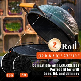 Dallden 2-Pack (8ft & 10ft) High Temp Grill Gasket for Big Green Egg,Black Self Stick Gasket For Large/XL/XXL Big Green Egg Gasket Replacement