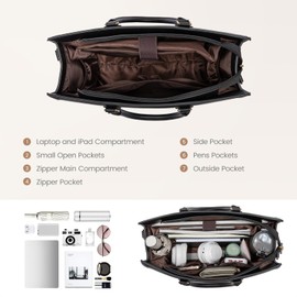 LOVEVOOK Laptop Tote Bag for Women, 15.6 Inch Work Bags, Vintage Leather Tote Bag, Waterproof Computer Bags with Clutch Purse, Large Capacity Messenger Bag for Teacher College Business Office