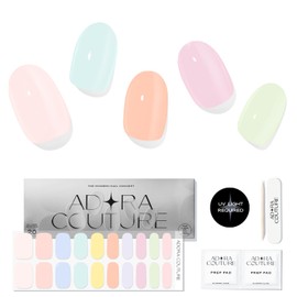 Adora Couture Semi Cured Gel Nail Strips with 20 Pieces, Salon Quality Nail Wraps for Women, Pastel UV Gel Nail Stickers, UV Light Required, Skittles