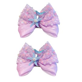 Mermaid Hair Bow Clips - Mermaid Hair Accessories Starfish Hair Clip Sequin Hair clips for Girls Fishtail Sparkling Hair Clips for Girls (Purple-Mermaid)
