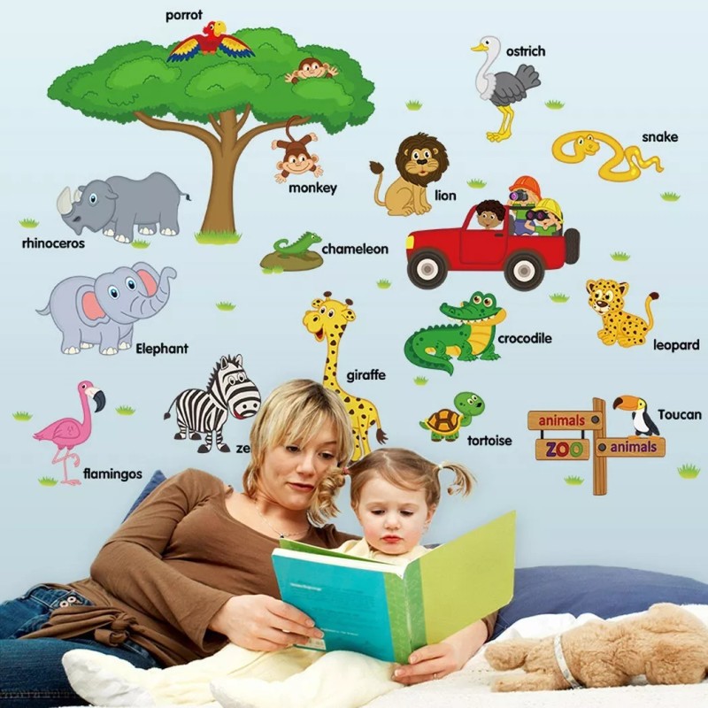 DaraBaby Vinil Decorativo Infantil Animales Ingles Sala Estancia Sala
