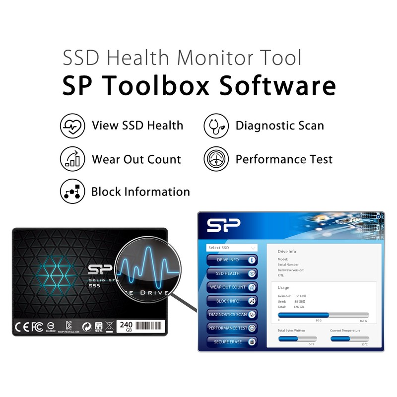 Silicon Power 240GB SSD 3D NAND S55 TLC 7mm (0.28")